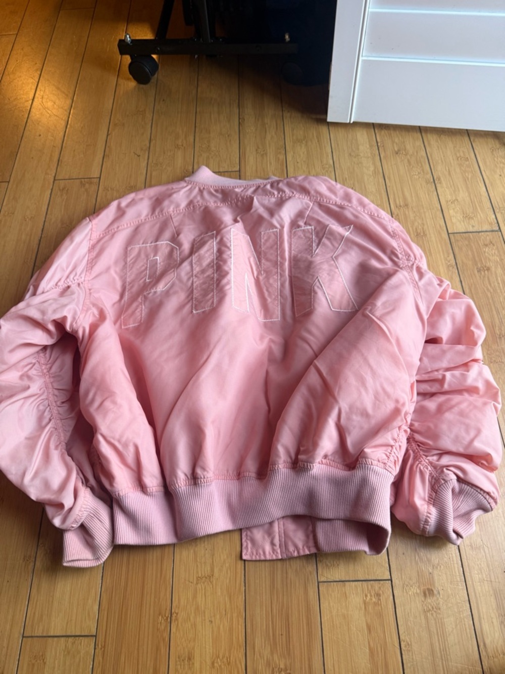 Victoria's Secret PINK Embroidered Blush Pink Bomber Jacket